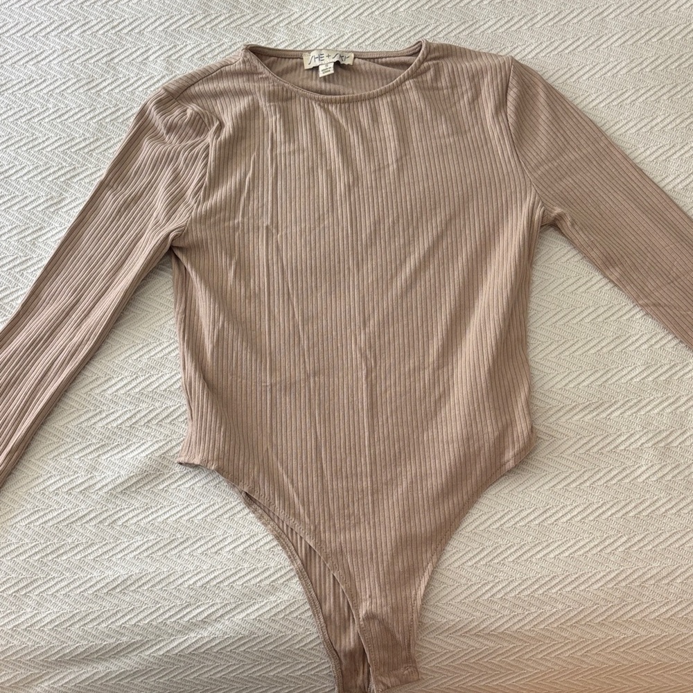 She + Sky Taupe Ribbed Tan Bodysuit
